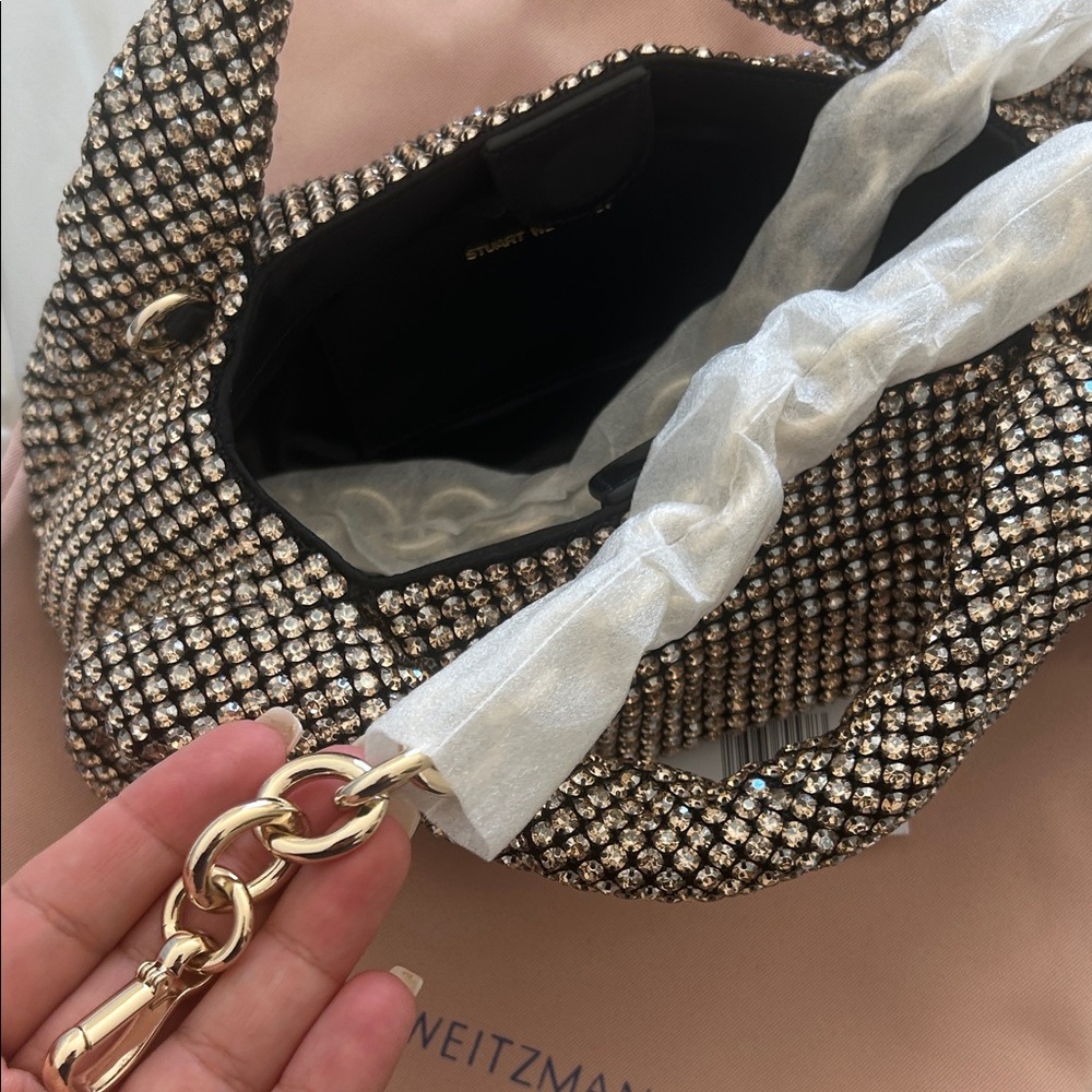 Stuart Weitzman Crystal Knotted Handle Evening Clutch - Silver/Black - Picture 5 of 5